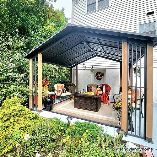 Sunjoy 11 x 13 ft. Hardtop Gazebo Outdoor Cedar Frame Wood Gazebo with Black Steel Hardtop Roof for Patio, Garden, Backyard, and Lawn Activities by SummerCove