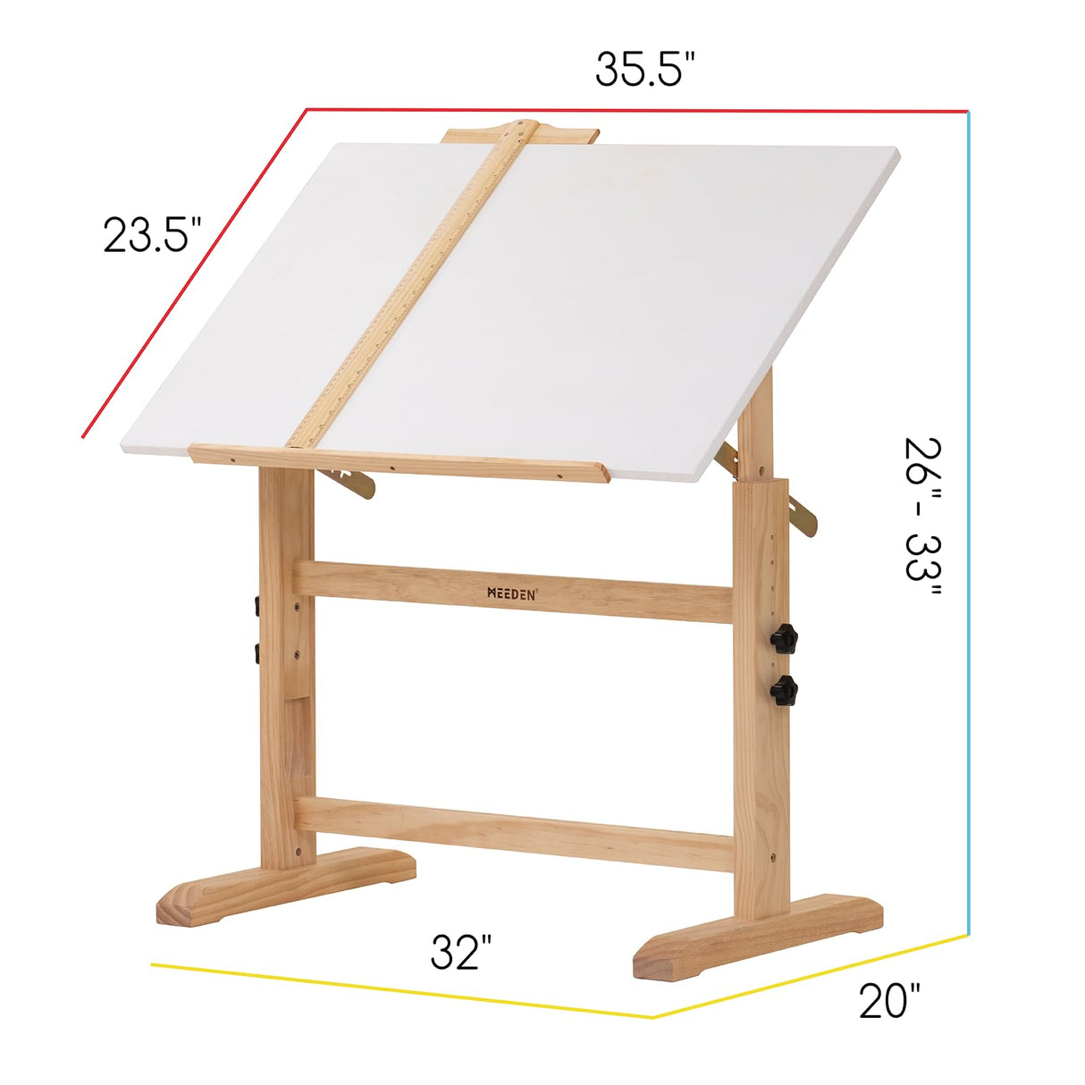 MEEDEN White Board Drafting Table and Stool Set, Height Adjustable Artist Stool and Craft Table, Tiltable Tabletop of Drawing Desk, Wooden Stool, MEEDEN