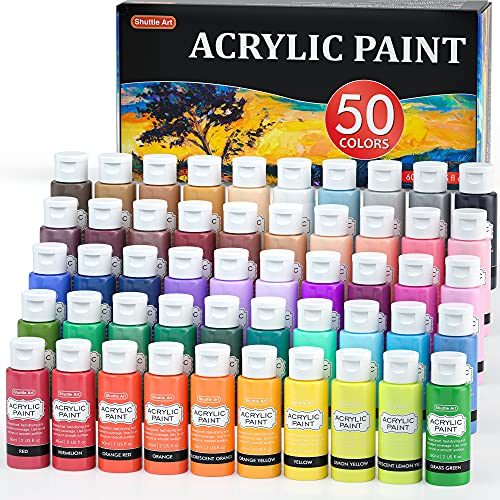 Shuttle Art Acrylic Paint, 50 Colors Acrylic Paint Set, 2oz/60ml Bottles, Rich Pigments, Water Proof, Premium Acrylic Paints for Artists, Beginners Shuttle Art
