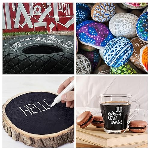 SFAIH Acrylic White Paint Pens - 8 Pack 2-3MM Medium Tip & 0.7MM Extra Fine White Paint Marker for Rock Painting, Wood, Metal, Fabric, Plastic, SFAIH