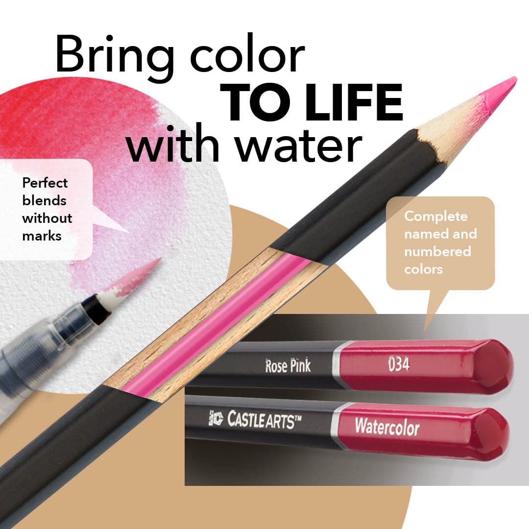 Castle Art Supplies Portraits Themed Watercolor Pencils Set | 24 Quality, Selected Vibrant Colors | Draw and Paint at the Same Time | For Adult Castle Art Supplies