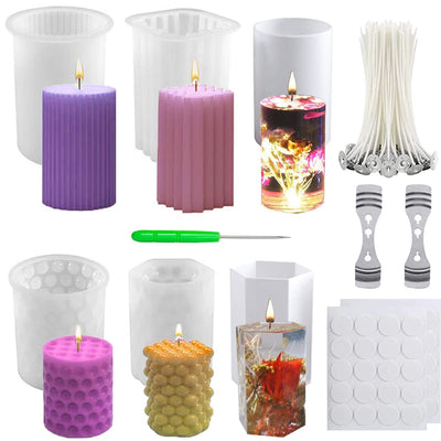 NICAVKIT 6Pcs Silicone Candle Molds Set for Candle Making, Bubble Pillar Candle Mold, 3D Hexagonal Cylinder Candle Mold, Silicone Mold for Soy Wax,