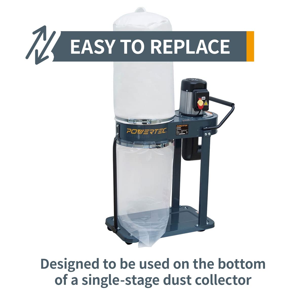 POWERTEC 70009 Clear Plastic Dust Collection Bag, 19-1/2 Inch Dia x 33-Inch, 5-Pack Dust Collector Bags for machine with 19”Filter Drum–5 Pack POWERTEC