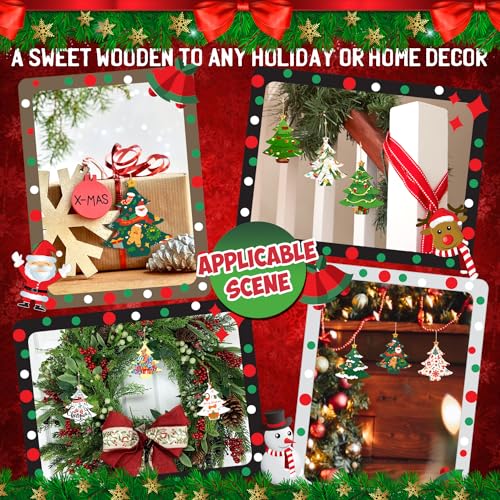 Wooden Christmas Tree Ornaments to Paint Christmas Thanksgiving Decoration Cutouts Unfinished 24PCS 3.5 x 3 inches, DIY Blank Unfinished Christmas Sophena