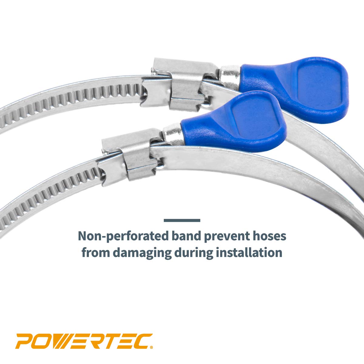 POWERTEC 70127 2-1/2 Inch Key Hose Clamp, Thumb Screw Key Adjustable Stainless Steel Hose Clamps for Dust Collection, Dust Collector and Dryer Vent POWERTEC