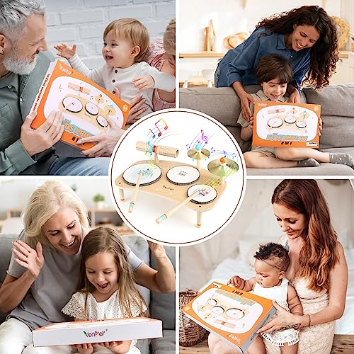 Kids Drum Set for Toddlers 1-3, All in One Musical Instruments - Wooden Musical Toys - Montessori Sensory Toys for 1 Year Old - Birthday Gifts for Vanplay