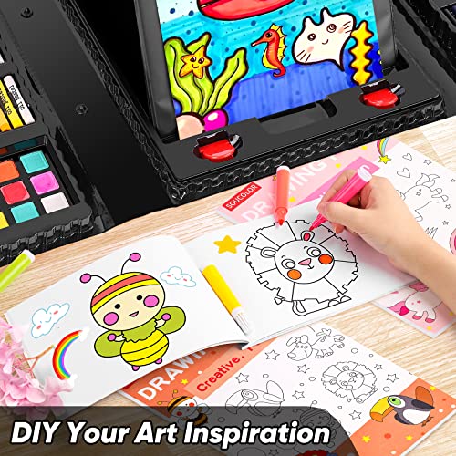 Soucolor Art Supplies, 283 Pieces Drawing Set Art Kits with Trifold Easel, 2 Drawing Pads, 1 Coloring Book, Crayons, Pastels, Arts and Crafts Gifts Soucolor