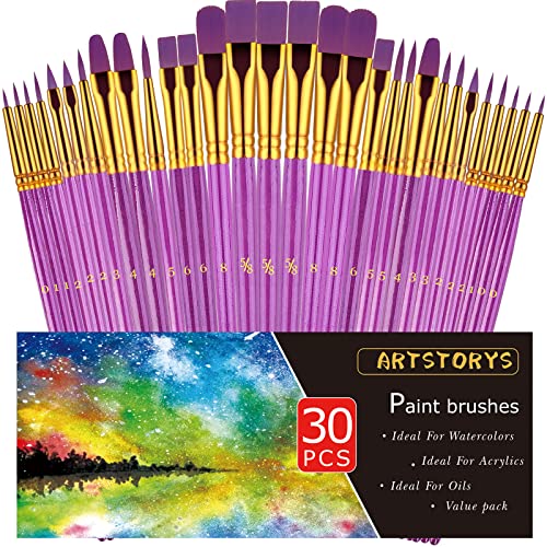Paint Brushes Set, 30 Pcs Paint Brushes for Acrylic Painting, Watercolor Acrylic Oil Paint Brush, Artist Paintbrushes for Body Face Rock Canvas, Kids Artstorys