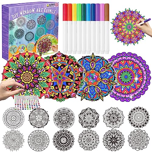 Insnug Color Your Own Mandala Window Cling, Arts and Crafts for Kids Ages 8-12, Crafts for Teens Adult Elderly, Teen Girl Gifts Trendy Stuff, Mandala Insnug