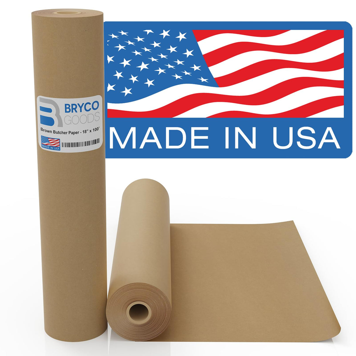 Brown Kraft Butcher Paper Roll - 18 Inch x 100 Feet Brown Paper Roll for Wrapping and Smoking Meat, BBQ Paper for the Perfect Brisket Crust - Bryco Goods
