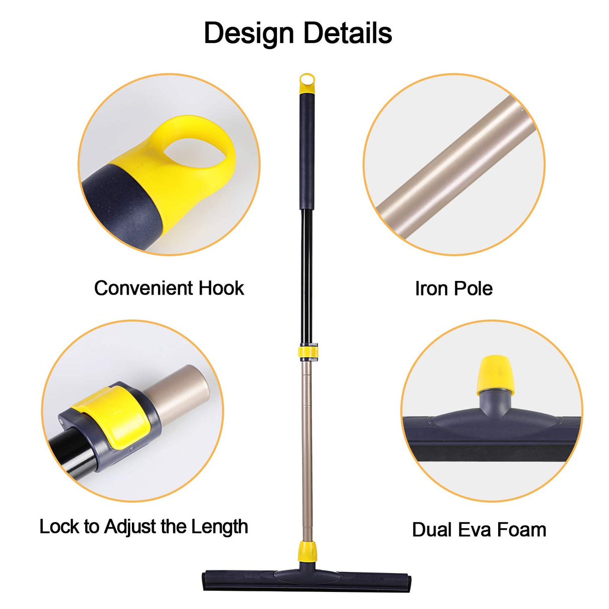 Yocada Floor Squeegee Scrubber Adjustable Telescopic Pole Heavy Duty Household Broom EVA Foam Blade for Garage Courtyard Shower Bathroom Floor Marble Yocada