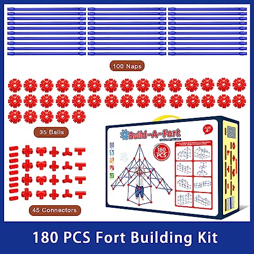 V-Opitos 180 Pack Fort Building Kits for Kids Age 4, 5, 6, 7, 8+ Years Old, Creative STEM Building Toys for DIY Castles, Tunnels, Play Tent, Ideal V-Opitos