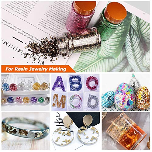 Gold Foil Flakes for Resin, Yibeishu10 Colors Metallic Foil Flakes,Gilding Flakes for Nails, Crafts (Gold, Silver, Copper, Black, Green, Blue, Blue Yibeishu