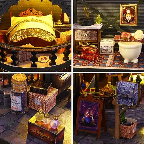 Spilay Dollhouse Miniature with Furniture,DIY Wooden Crafts Magic Doll House Mini Handmade Kit with Dust Proof Cover and Music Movement,1:24 Scale Spilay