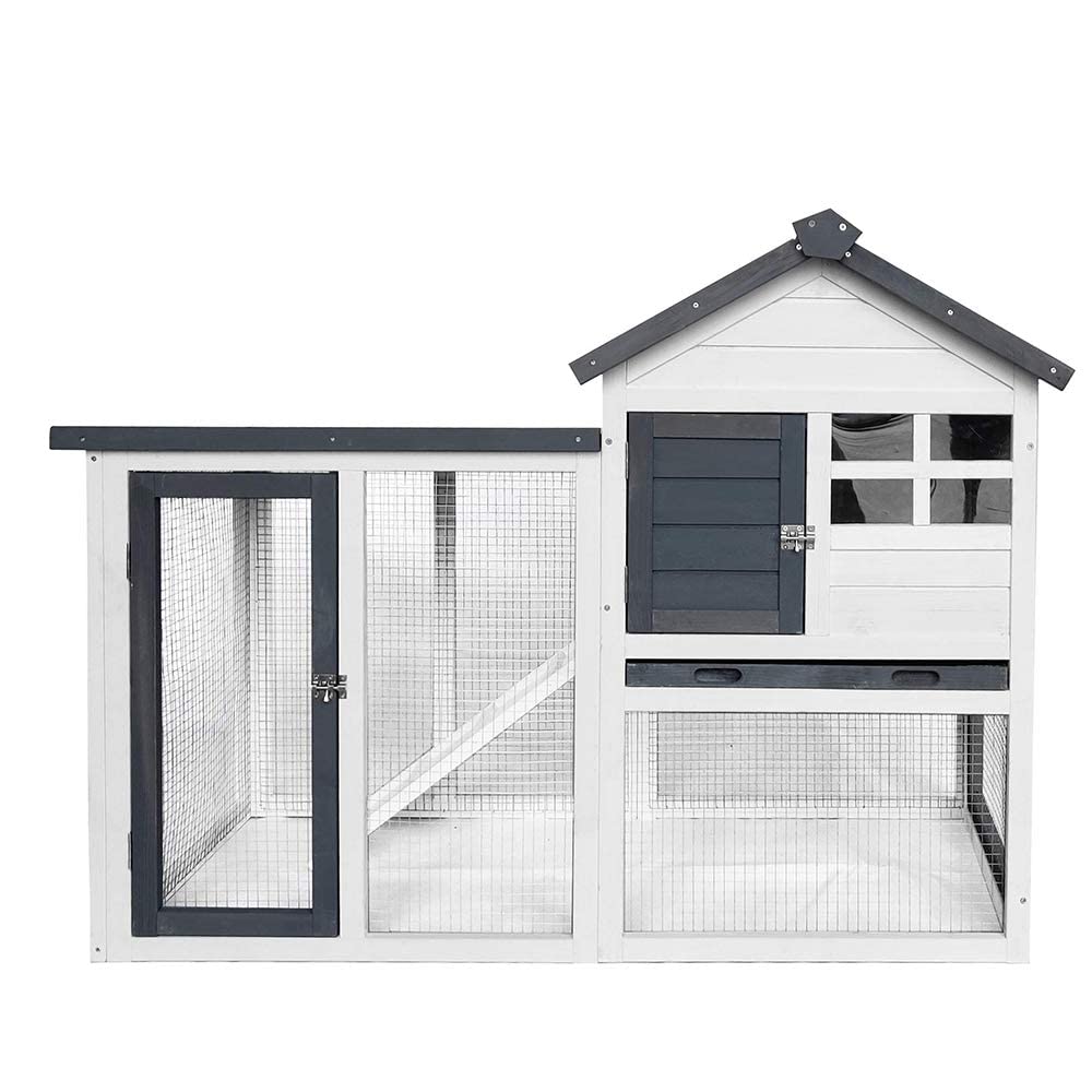48''L Rabbit Hutch Indoor Outdoor Bunny Cage Rabbit Hutch Wood House Pet Cage for Small Animals (Grey/White) BIRASIL