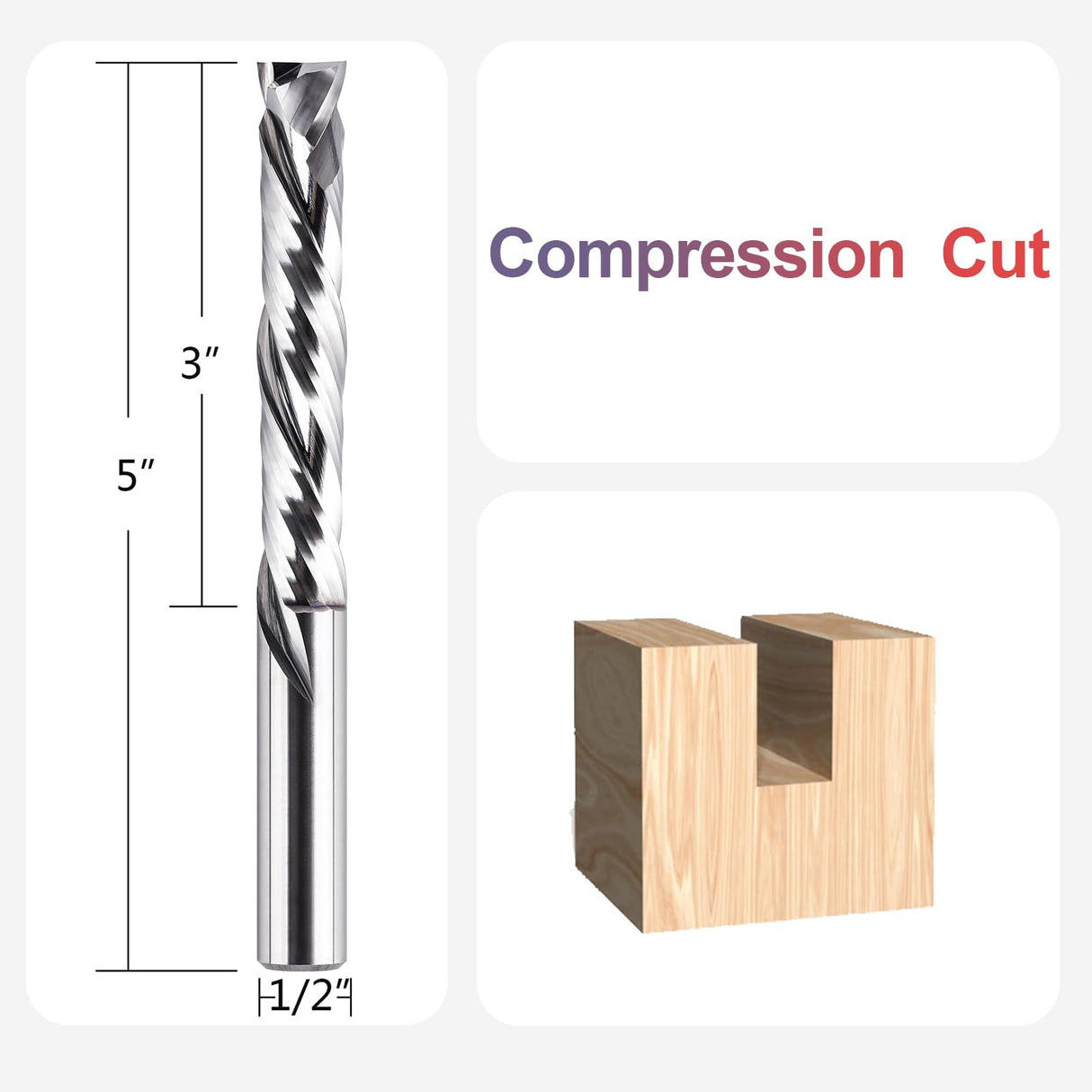 SpeTool Compression Spiral Router Bit 1/2 Inch Shank 3 Inch Cutting Length Extra Long UP&Down CNC Router Bits for Woodworking Milling Slot Mortise SpeTool