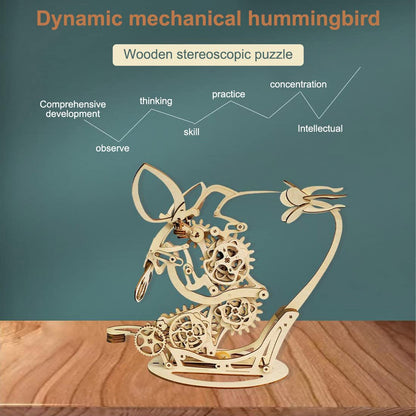 BAMBIX 3D Wooden Puzzles, Hummingbird Wood Assembly Model, Mechanical Hummingbird Model Construction Set, Wooden Steampunk Model Kits, Assembling DIY