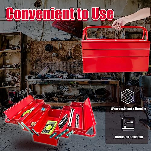 YATOINTO Metal Cantilever Tool Box, 18 Inch Tool Box, 3 Layers 5 Tray Portable Tool Box, Fold Out Tool Box Organizer Storage for Home Studio Auto YATOINTO