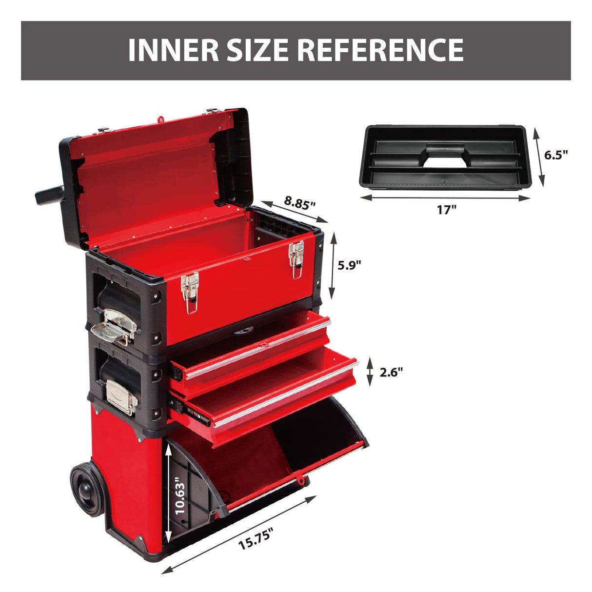 BIG RED TRJF-C305ABD Torin Garage Workshop Organizer: Portable Steel and Plastic Stackable Rolling Upright Trolley Tool Box with 3 Drawers, 20.5" L x BIG RED