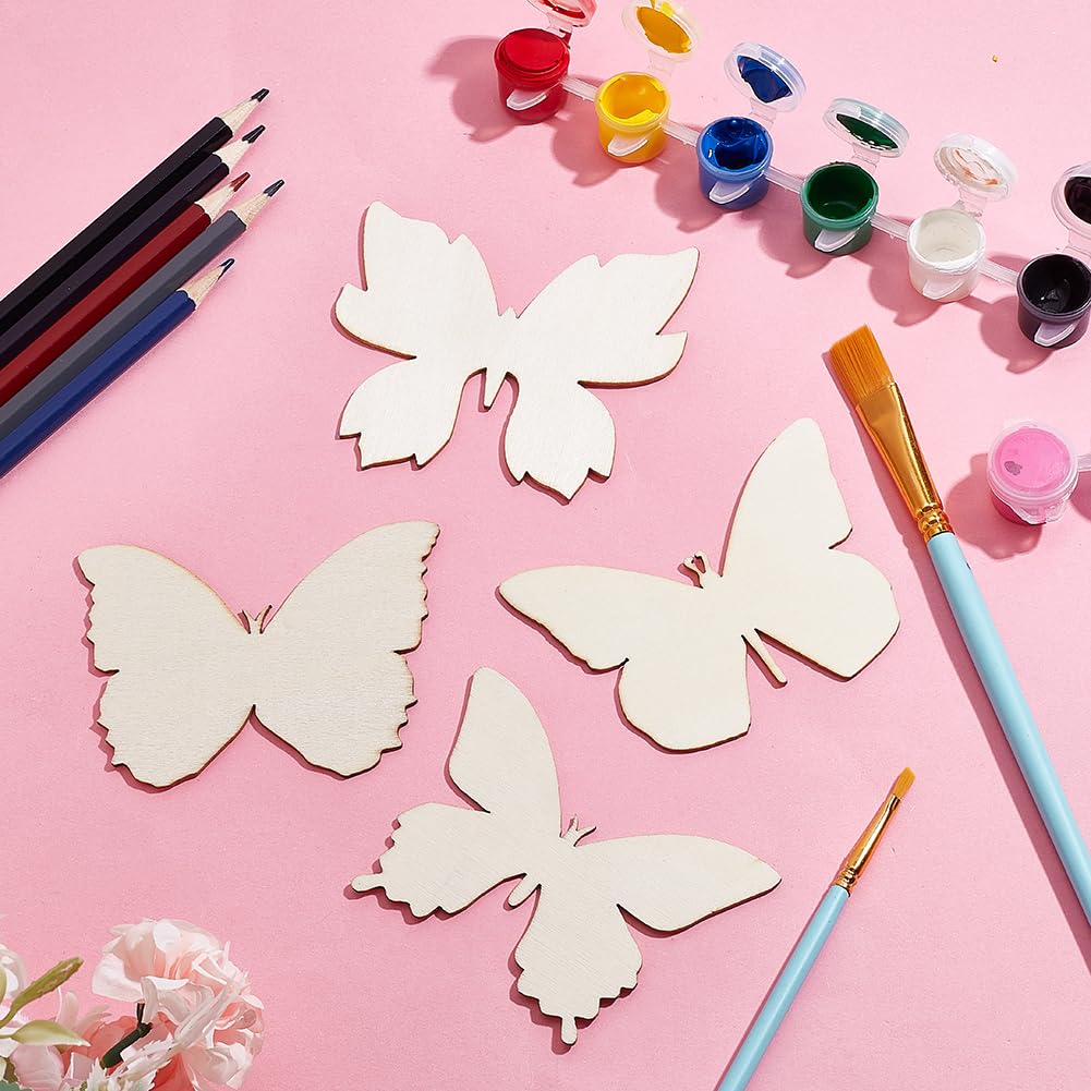 GOMAKERER 48 Pcs Wooden Butterfly Cutouts, 4 Styles Natural Unfinished Butterfly Slices Blank Butterfly Shaped Wood Cutouts Wooden Butterfly GOMAKERER
