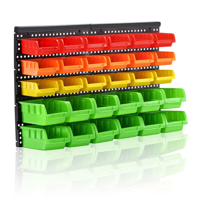 MULSAME Garage Storage Bins With Pegboard, Wall Mounted Parts Rack with 30PCS Bins Organizer, Stackable Garage Plastic Shop Tool, Garage Organizers