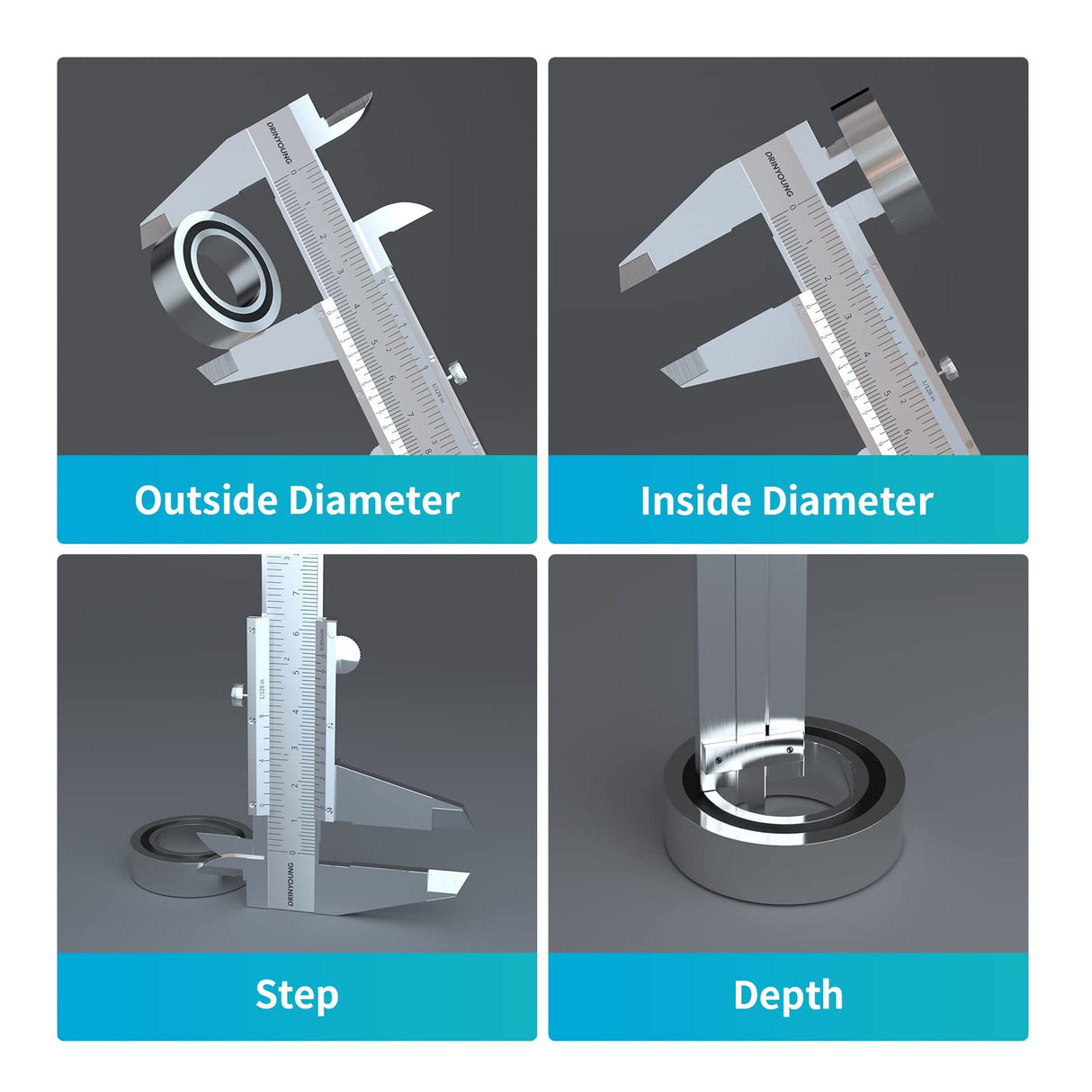 Vernier Caliper Calipers Measuring Tool Micrometer Carbon Steel Inch/Metric 0-6"Range 1/128 Inch Dual Reading Scale Professional High Accuracy Metal DRINYOUNG