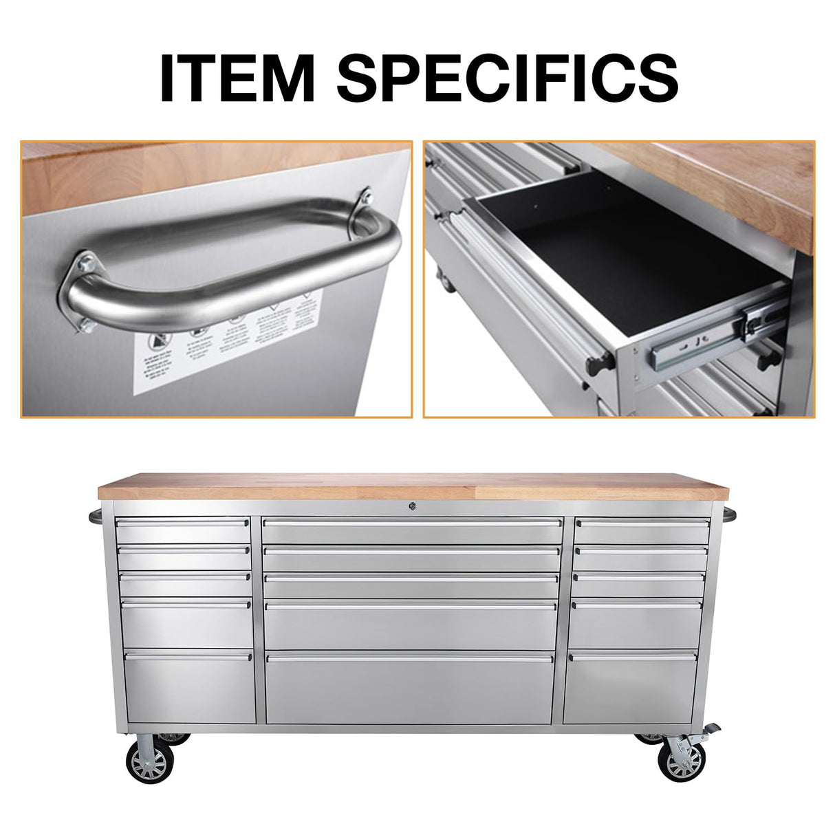 SINDA 72 Inch Tool Chest with Drawers and Wheels Mobile Workbench Garage Tool Storage Cabinet Large Rolling Lockable Tool Box with Wood Top, SINDA