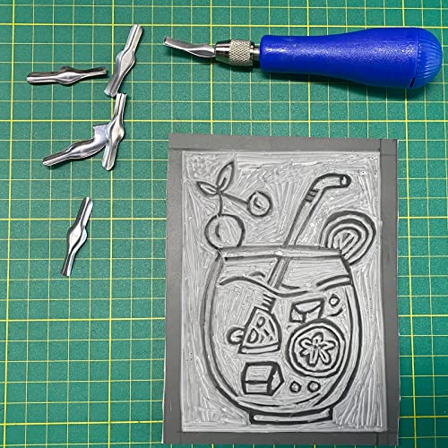 Falling in Art Linoleum Block Cutters - 6 Different Shaped Lino Cutters, Assorted Blades for Printmaking, Precision Carvings(2 Set) Falling in Art