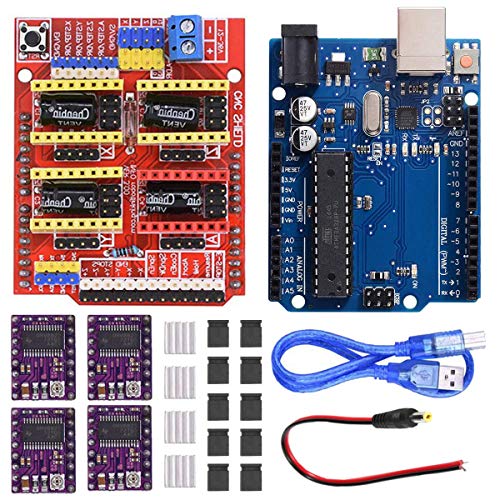 DAOKI CNC Shield V3.0 Expansion Board Kit with Board for Arduino, 4PCS DRV8825 Stepper Motor Driver and Heatsink, 10PCS Jumper Cap, USB Cable for DAOKI