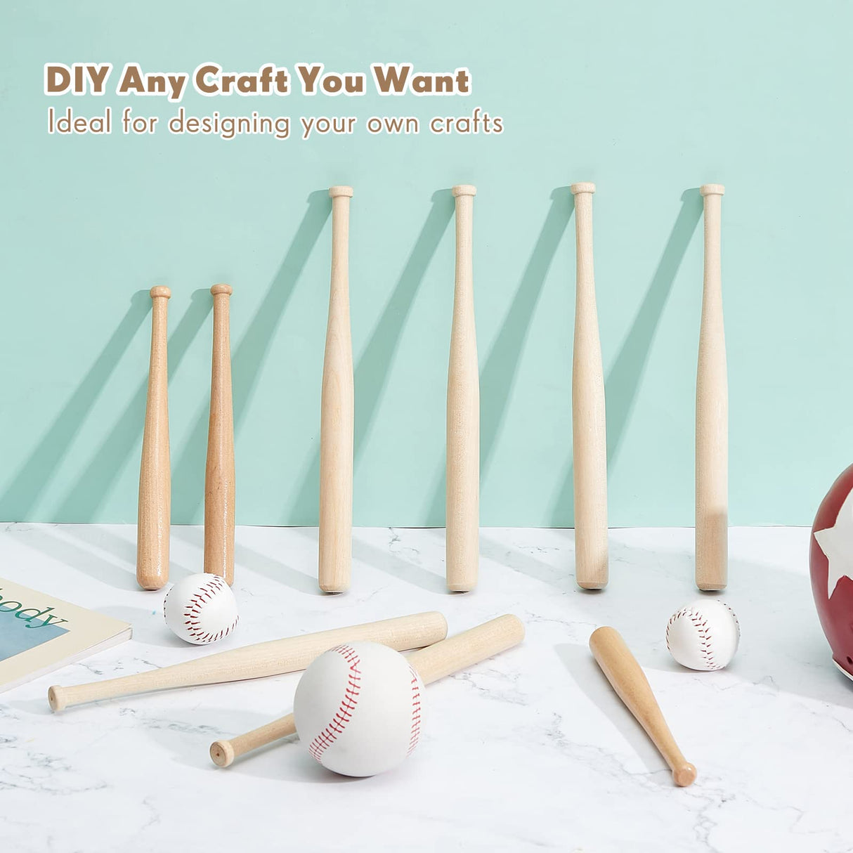 Mini Baseball Bat 8 Inch Unfinished Small Wooden Bats Unpainted Wood Baseball Bats for Painting Keychain Action Figures DIY Craft Projects Ball Juexica