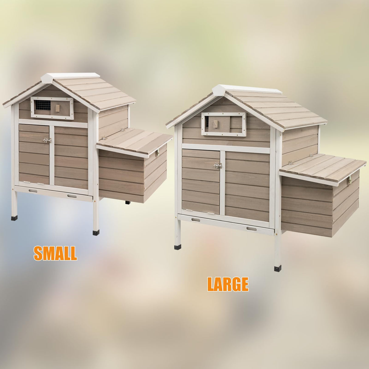 Gowoodhut Chicken Coop Rabbit Hutch with Removable Trays,Raised Floor Hen House with Nesting Box,Wooden Outdoor Poultry Cage Pet House with Ramp Run Gowoodhut
