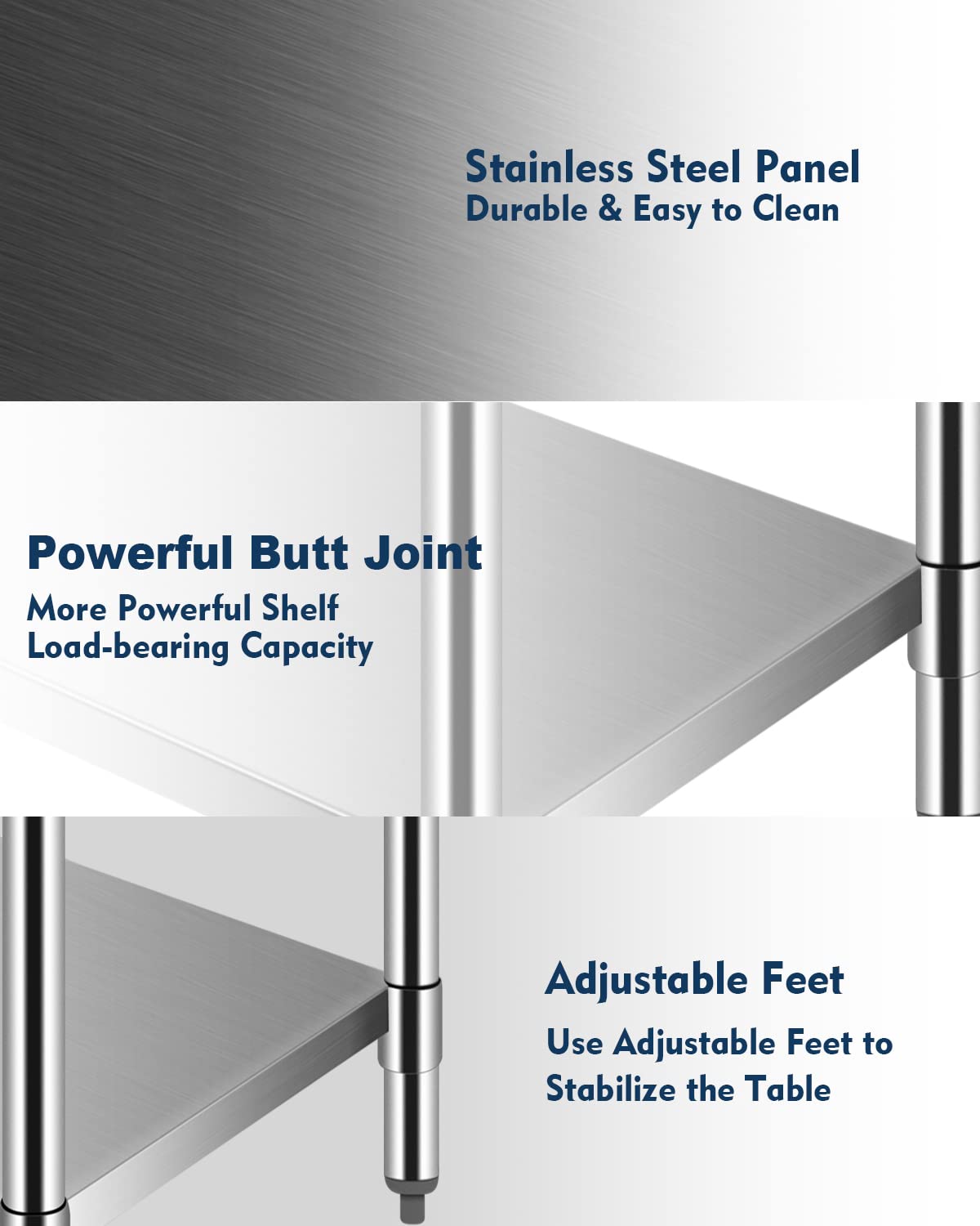 Stainless Steel Prep Worktable 60 x 24 in Sturdy Durable Baffle and Undershelf Restaurant Kitchen Practical Adjustable Workbench FAHKNS
