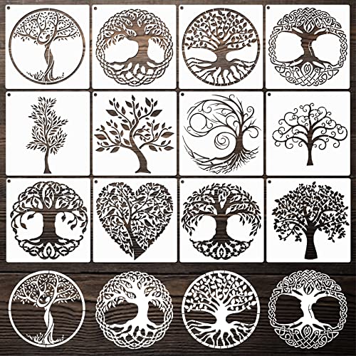 Tree Stencils Tree of Life Stencil for Painting on Wood Airbrush Natural Plants Small Palm Tree Drawing Templates for Canvas Wall Floor Decor DIY Art Pkqon