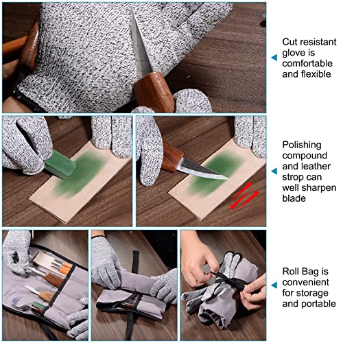 HARFINGTON Wood Carving Tools 10in1 Set Whittling Knife, Detail Knife, Hand Carving Woodworking Tool with Roll Bag for Engraver, Carpenter and HARFINGTON
