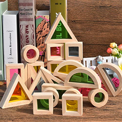 Agirlgle Wood Building Blocks Set for Kids 24 Pcs Rainbow Stacker Stacking Game Construction Toys Set Preschool Colorful Learning Educational Toys - Agirlgle