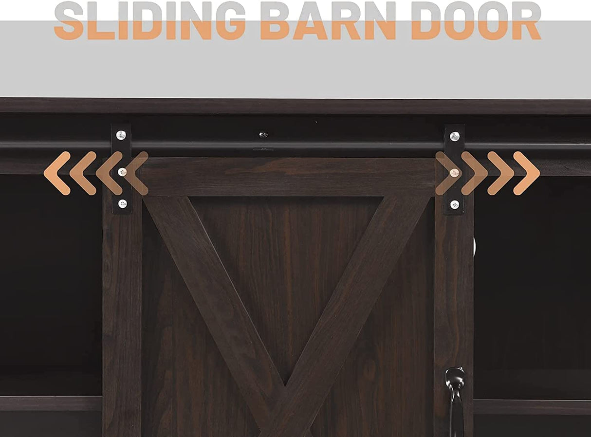 Farmhouse Espresso Coffee Bar Cabinet with Sliding Barn Doors & Ample Storage 4ever2buy