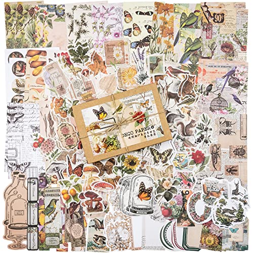 Knaid 200 Pieces Vintage Ephemera Pack Decoupage Paper Junk Journal Kit Scrapbook Planner Sticker Supplies for Art Journaling Bullet Journals Collage Knaid