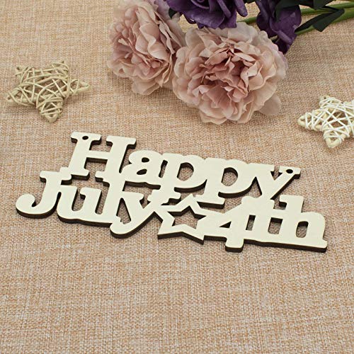 3pcs Happy 4th of July Letter Wood Sign American Star Patriotic Hanging Wooden Plaque DIY Craft Project with Ropes for Memorial Day Veterans Day JANOU