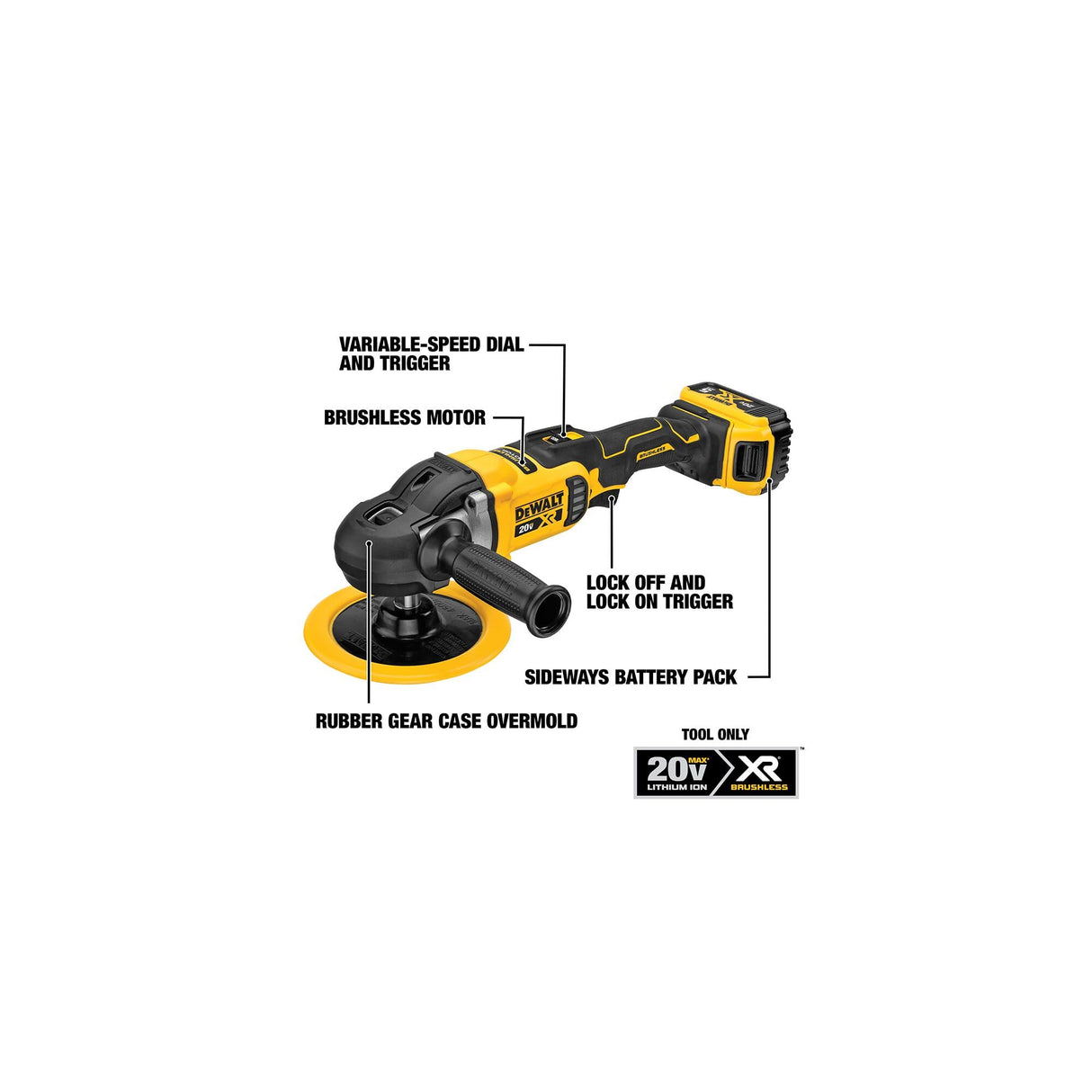 DEWALT 20V MAX* XR Cordless Polisher, Rotary, Variable Speed, 7-Inch, 180 mm, Tool Only (DCM849B) DEWALT