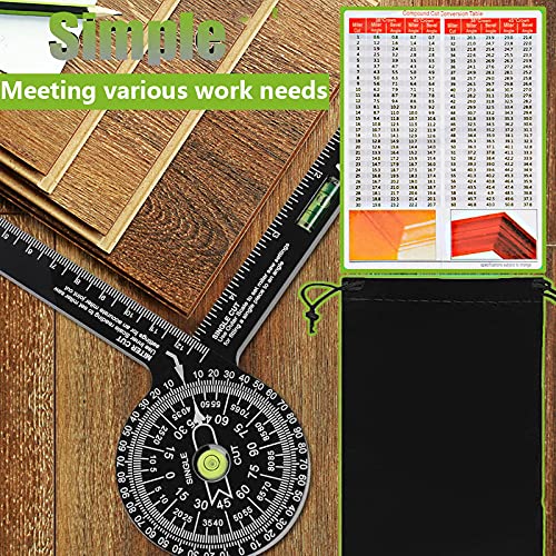 Miter Saw Protractor,Aluminum Protractor Angle Finder with Level Gauge High Precision Laser Inside & Outside Miter Angle Finder for Angle Finder Miotorio