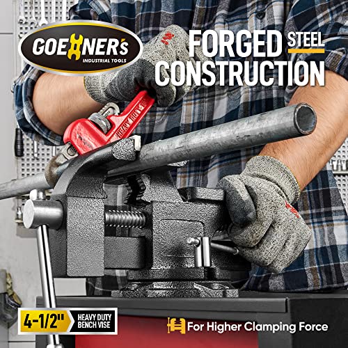 Bench Vise, 4-1/2" Vice for Workbench, Utility Combination Pipe Home Vise with Heavy Duty Forged Steel Construction, Swivel Base Table Vise for Kitvance