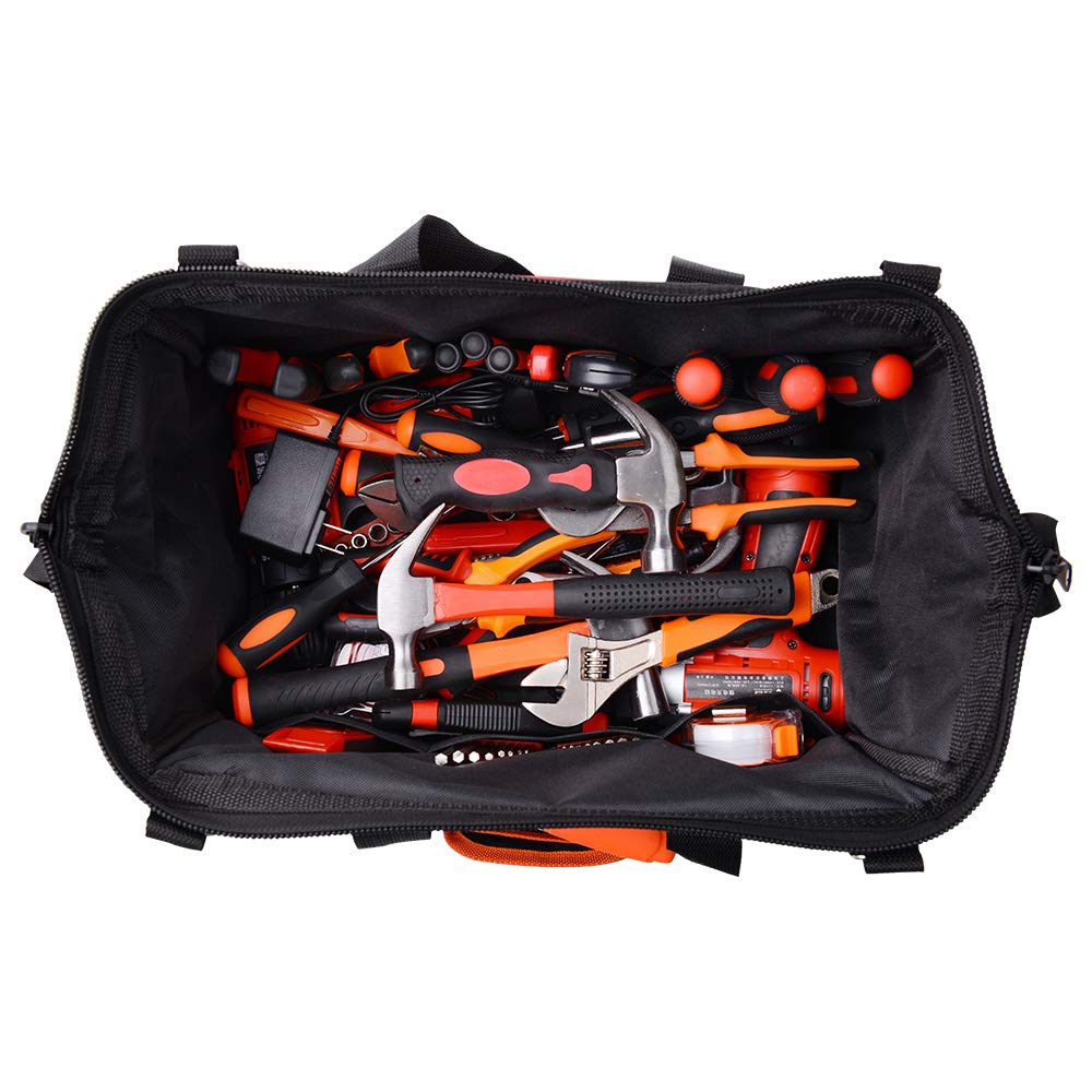 17-inch Tool Bag, Wide Mouth Tool Tote Bag,Muti-Purpose Tool Bag Organiser with Adjustable Shoulder Strap and Plastic-lined External Pockets, for GANCHUN