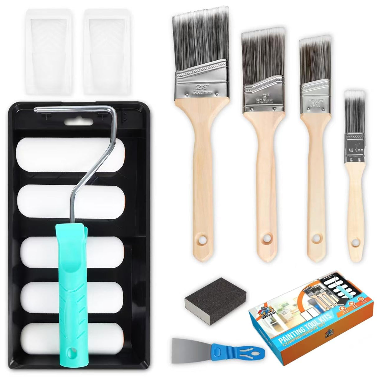 Rhibak Paint Roller Kit, Paint Brushes and 4 Inch Foam Small Paint Roller kit for Professional or Home Owners with All Paints and Stains for Rhibak