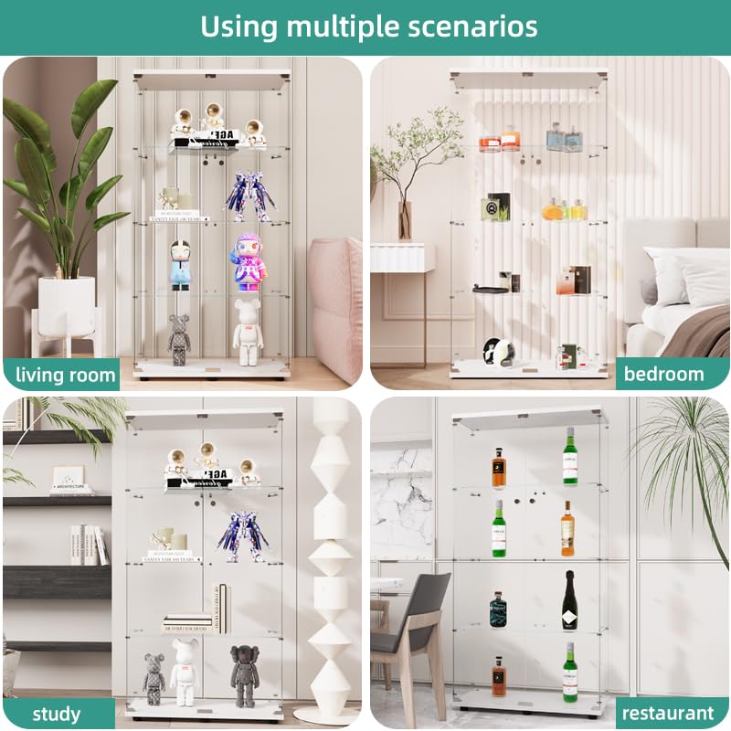 Elegant FYSHERAN White Glass Cabinet Display Case for Collectibles and Home Décor FYSHERAN