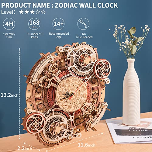 ROBOTIME 3D Wooden Puzzles for Adults, Models for Adults to Build Wooden Steampunk Clock Kit, DIY Mechanical Wall Quartz Aesthetic Room Decor Unique ROBOTIME