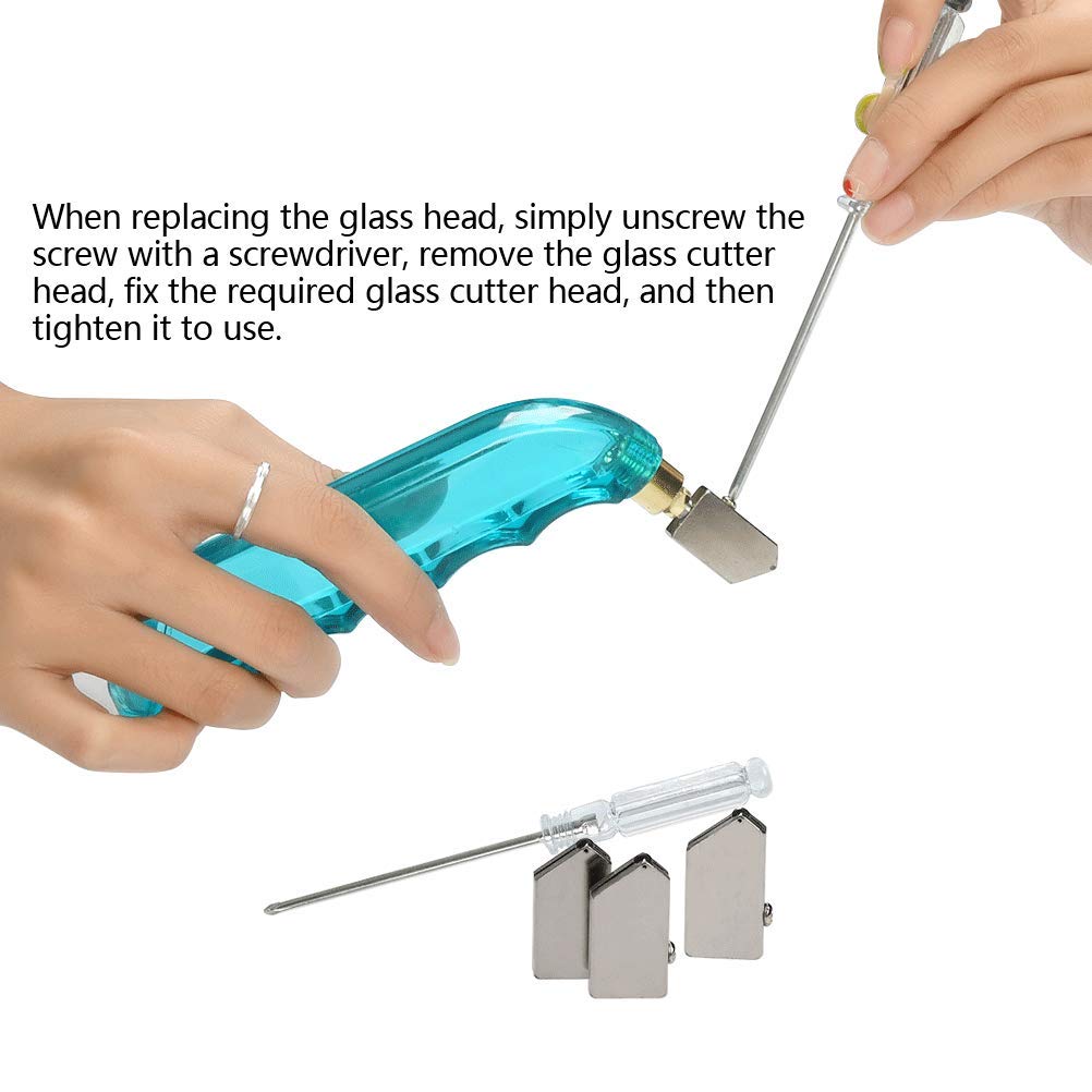 YOTINO Glass Cutting Tool Kit Includes Blue Grip Oil Feed Glass Cutter with 2 pliers, 3 Extra Replacement Head, Tungsten Scribe Engraving Pen, YOTINO