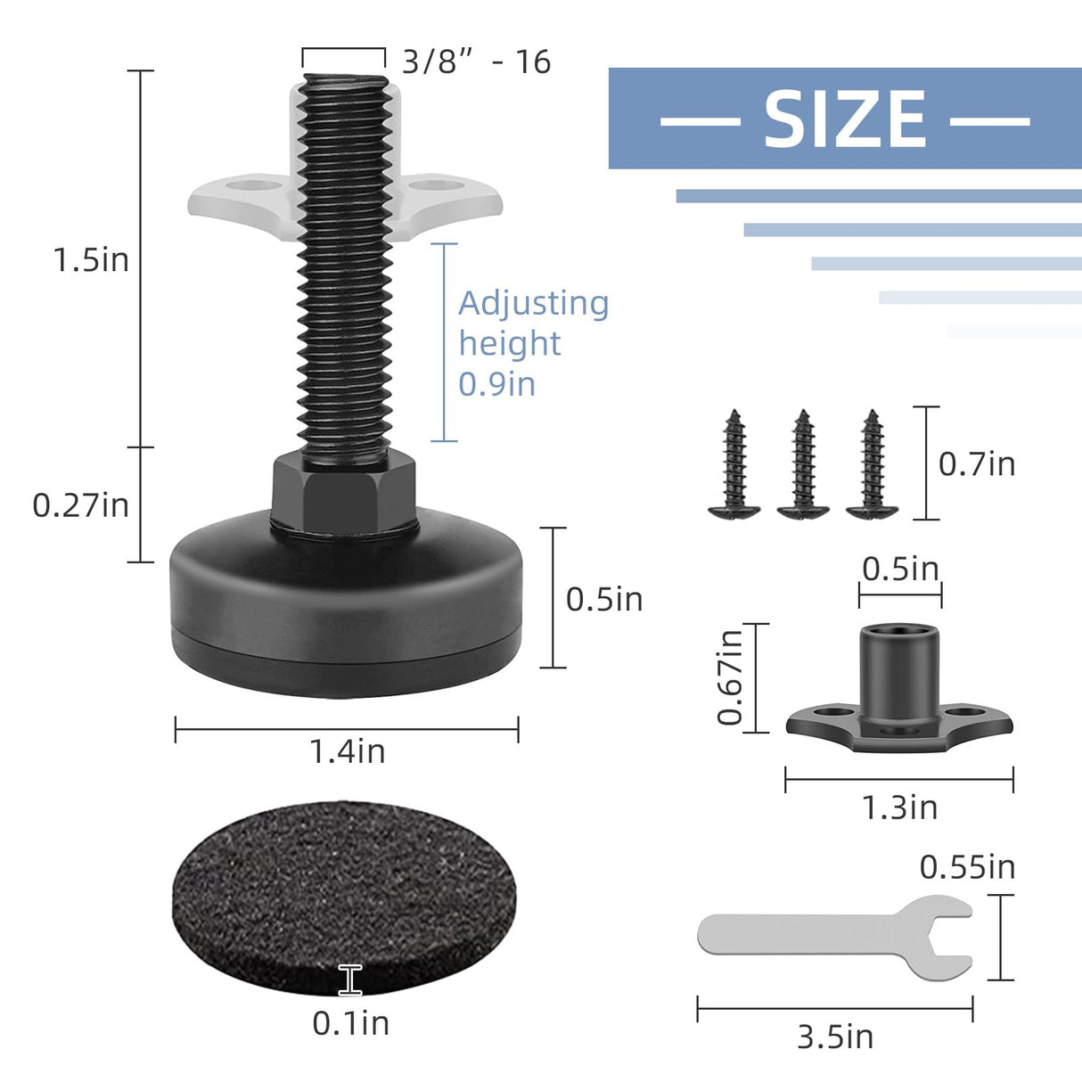 ReFeltidolom 3/8''-16 Thread Adjustable Leveling Feet Furniture Levelers, Heavy Duty Leg Levelers Furniture Legs for ReFeltidolom