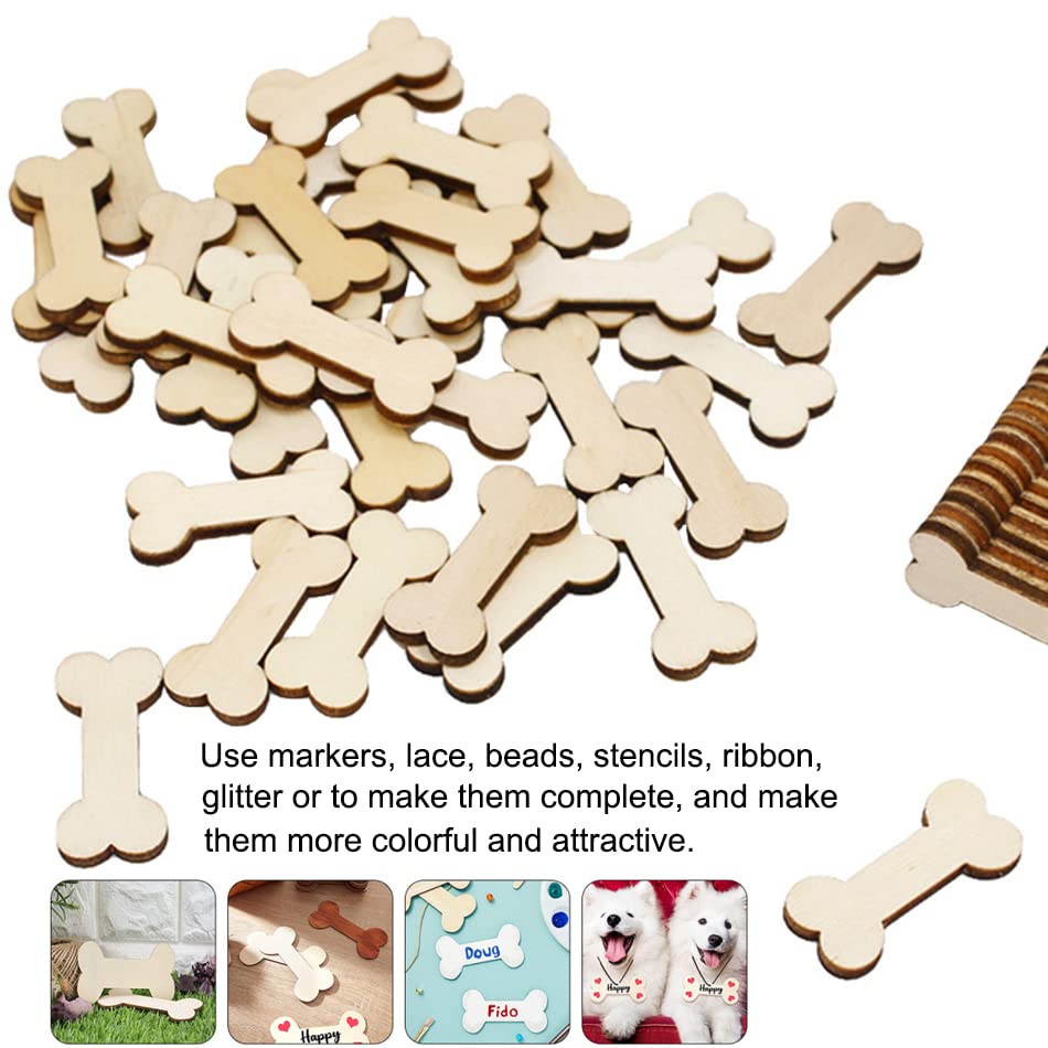 AKOAK 50 Pcs Unfinished Dog Bone Shaped Mini Wood Chips Can be Used for Paint or Decoration for Woodcraft and DIY Projects, Small Craft Ornaments AKOAK