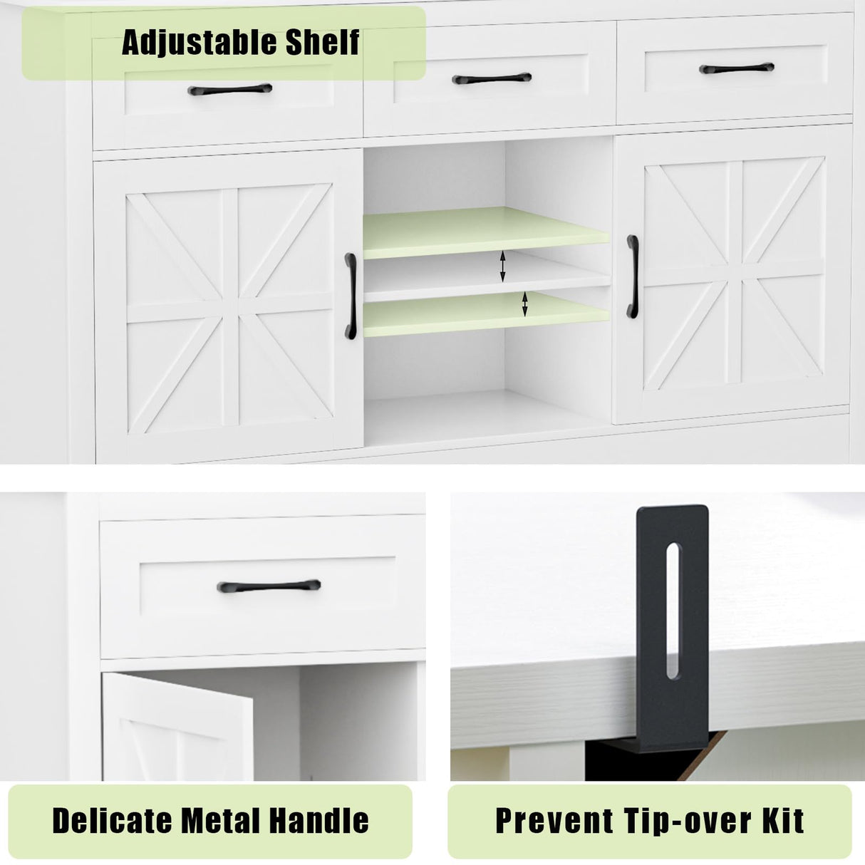 Tradare Sideboard Buffet Cabinet with Storage, Large Kitchen Buffet Cabinet with Doors and Drawers, 55” Farmhouse Entryway Console Cabinet for Tradare