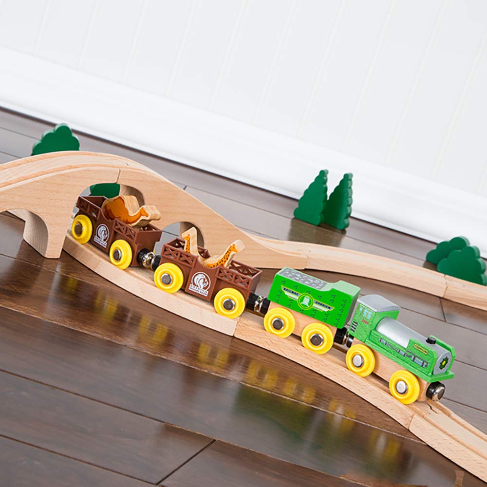 Orbrium Toys 12 (18 Pcs) Wooden Engines & Train Cars Collection with Animals, Farm Safari Zoo Wooden Animal Train Cars, Circus Wooden Train Orbrium